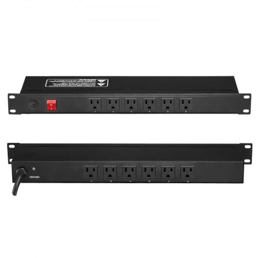 VEVOR 19 1U PDU 12 Outlets Rack Mount Power Strip Surge Overload Protection