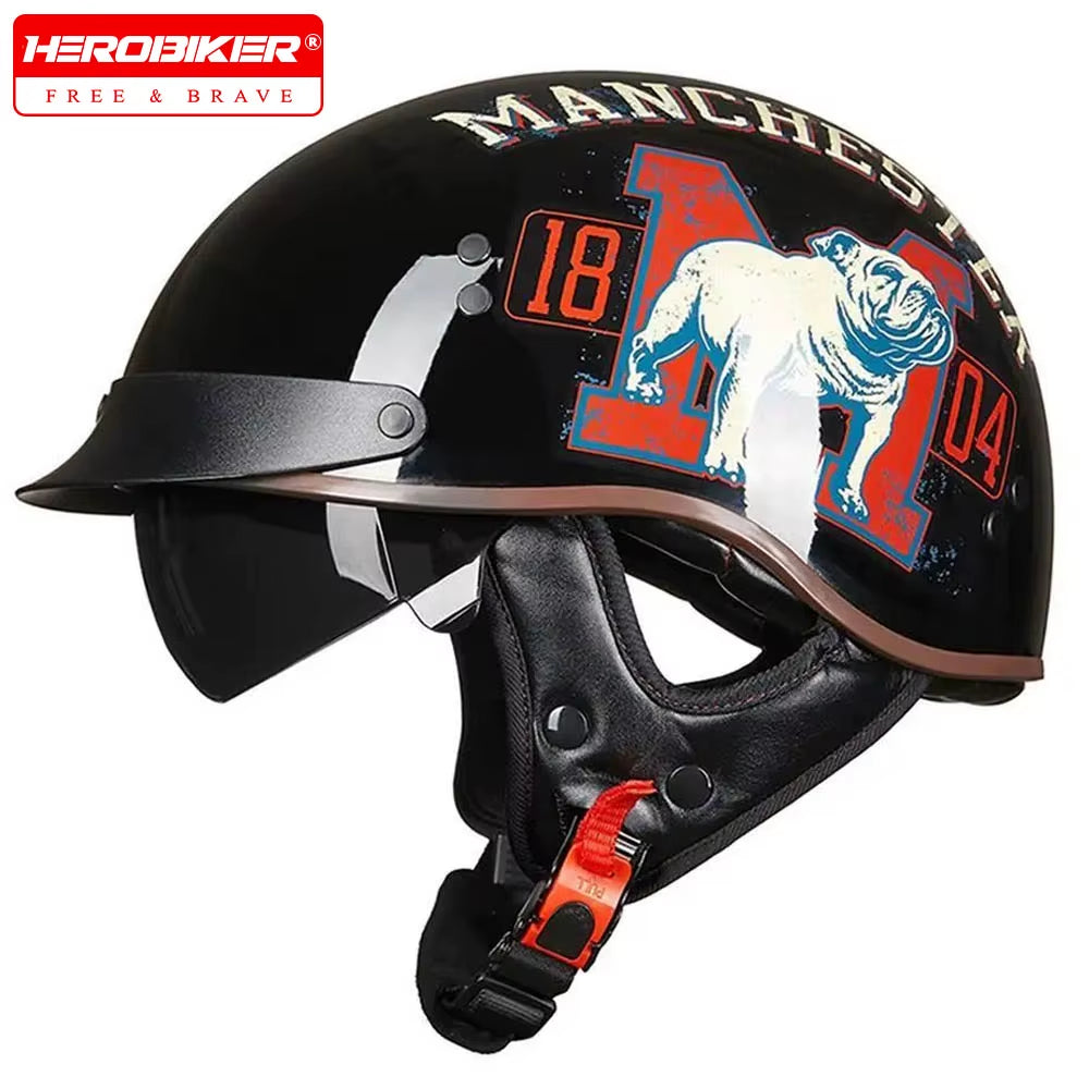 Motorcycle Helmet Casco Moto Half Helmet German Classic Moto Helmet DOT Certification Capacete De Moto with HD Visors Retro
