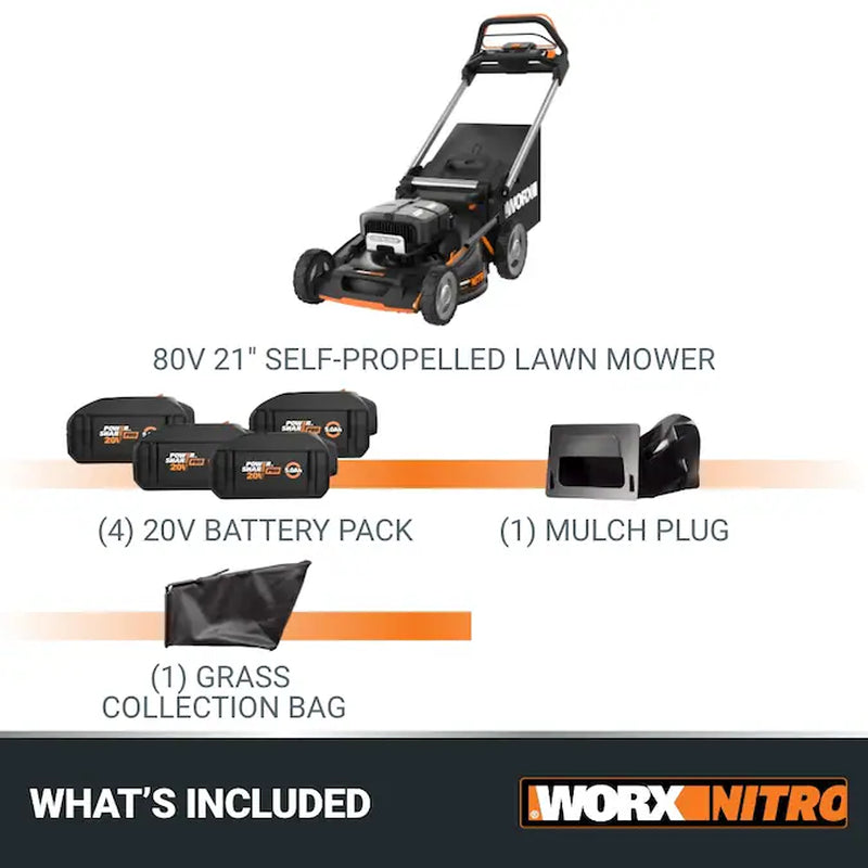 Nitro Power Share 80-Volt, 21-In Self Propelled Walk Mower with (4 X 20-Volt) 5 Ah Batteries