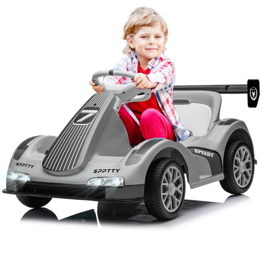 12V Go Kart,Ride on Car for Boys Girls,Dual Drive Kids Toys Car with Remote Control and USB Port,Music&Story