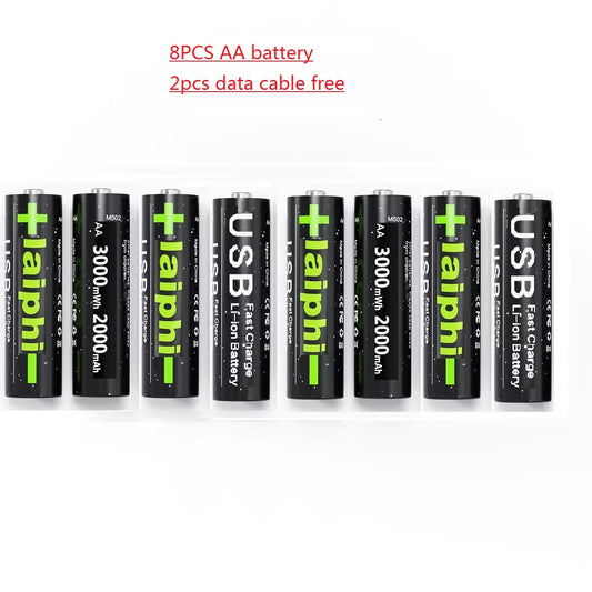 3000Mwh 1.5V AA Lithium Rechargeable USB Battery AA 1.5V Li-Ion Battery for Remote Control ,Wireless Mouse Aa Battery