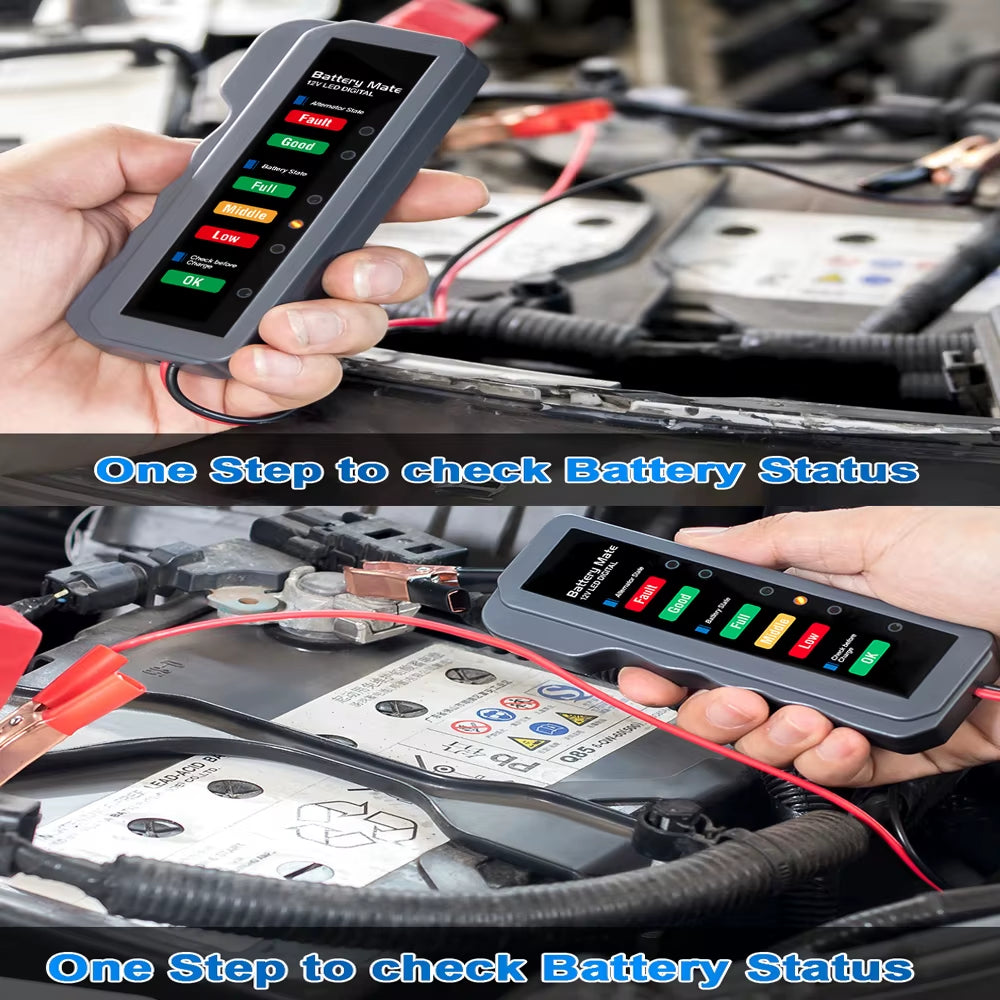 12V Battery Tester Digital Alternator Tester 6 LED for Lights Detect Display Car Tool Auto Battery Tester for Car Motorcycle