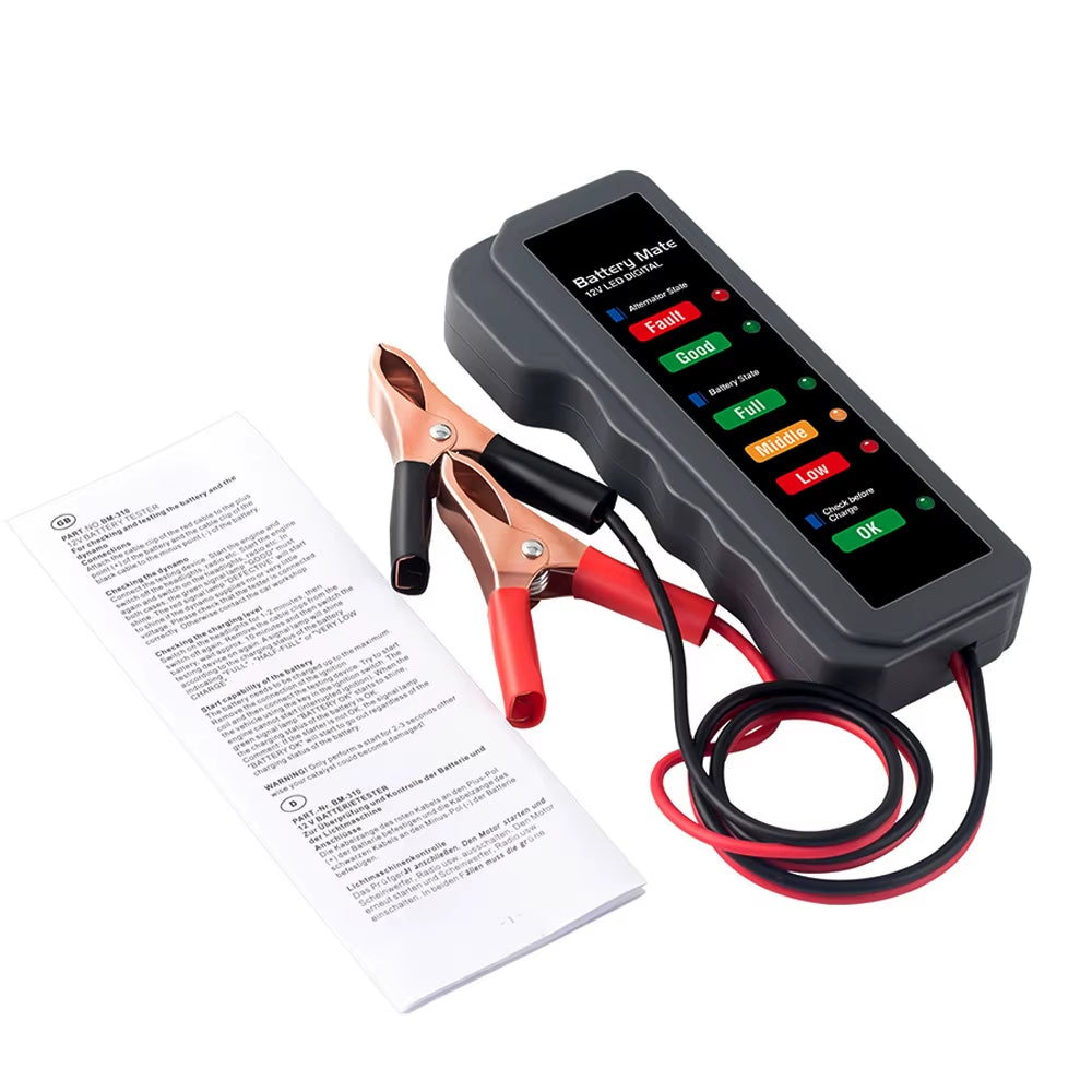 12V Battery Tester Digital Alternator Tester 6 LED for Lights Detect Display Car Tool Auto Battery Tester for Car Motorcycle