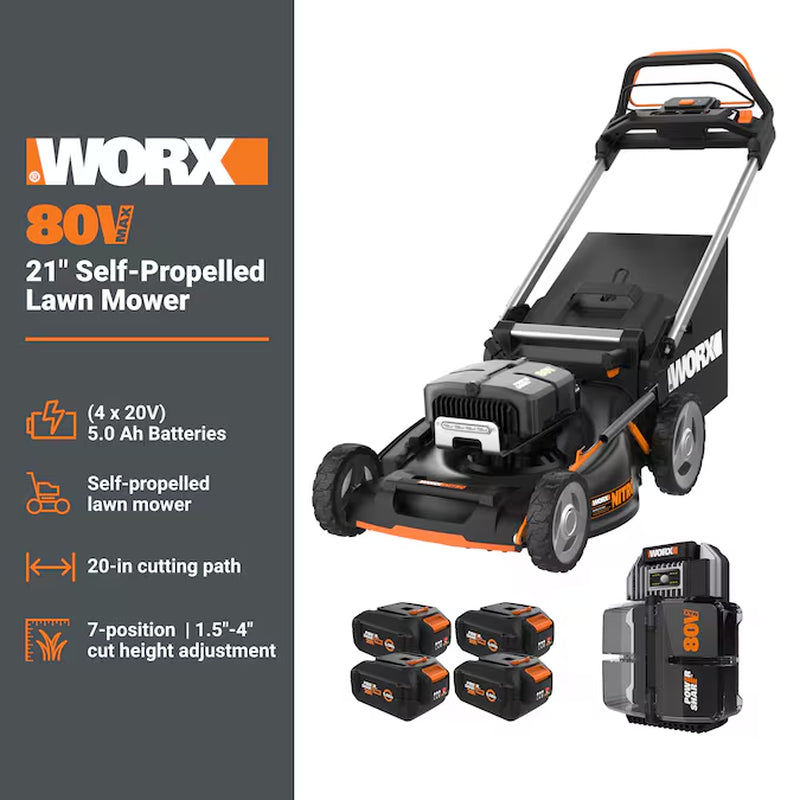 Nitro Power Share 80-Volt, 21-In Self Propelled Walk Mower with (4 X 20-Volt) 5 Ah Batteries