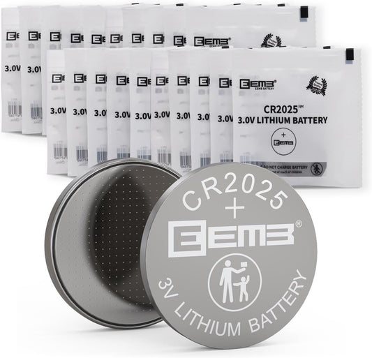 20 Pack CR2025 Battery 3V Lithium Button Coin Cell Batteries 2025 Battery for Key Fobs, Calculators, Coin Counters, Watches, Heart Rate Monitors, Glucose Monitors and More