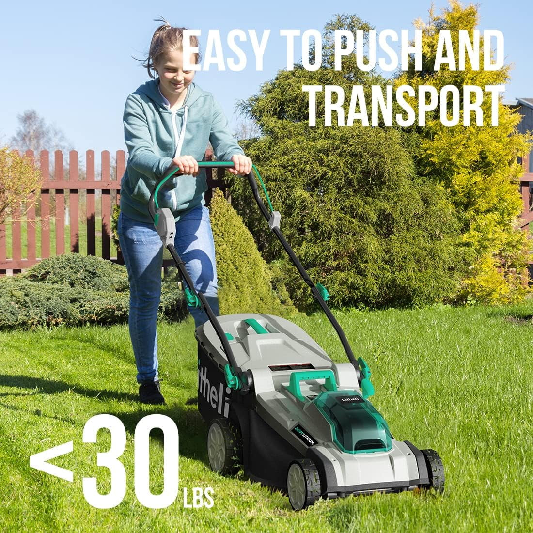 2*20V 17" Cordless Lawn Mower with Brushless Motor + 2*4.0Ah Battery & Charger