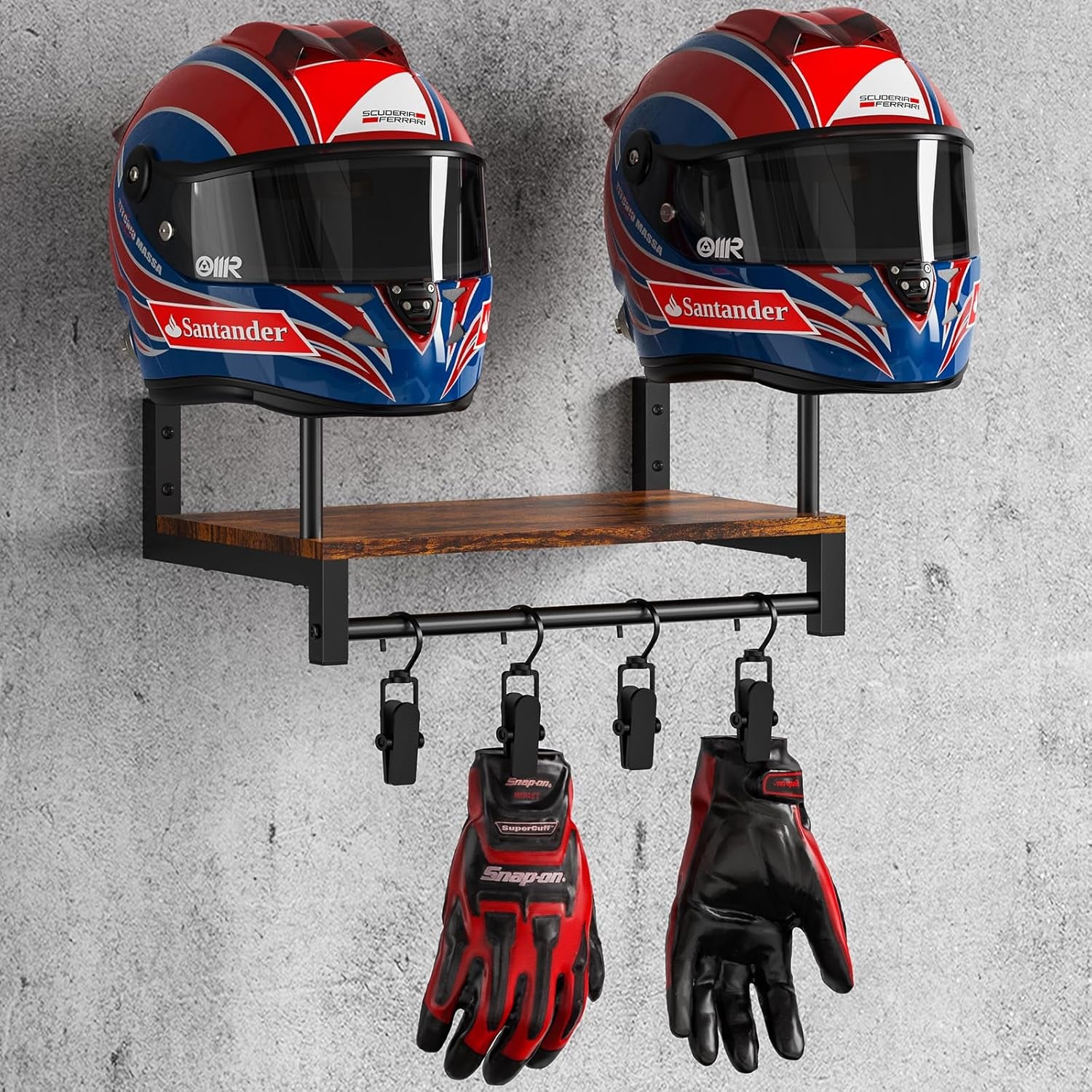 Motorcycle Helmet Holder Wall Mount, Motorcycle Accessories Display, Helmet Rack with 4 Glove Chips, Motorcycle Gear Storage for Men Women(Patent USD1104533S1)