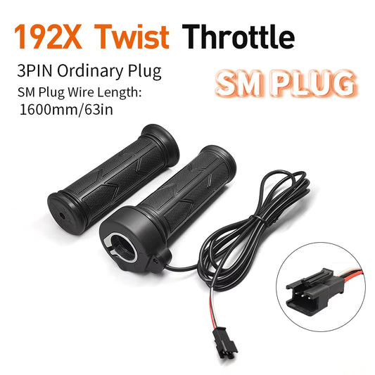 WUXING 192X Full Twist Throttle Electric Bicycle Right Handle Throttle Waterproof/Sm Connector for E Bikes or Electric Scooter