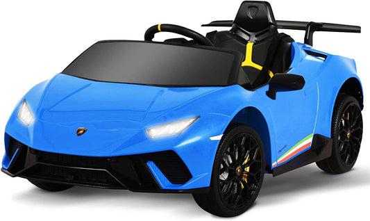 12V Kids Electric Ride on Car Lamborghini Huracán Motorized Vehicles with Remote Control, Battery Powered, LED Lights, Wheels Suspension, Music,Compatible with Lamborghini, Blue