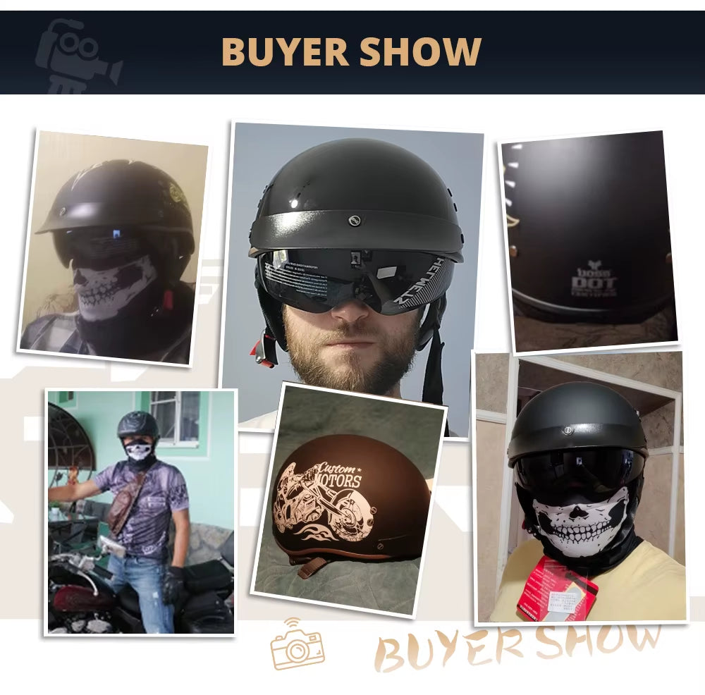 Motorcycle Helmet Casco Moto Half Helmet German Classic Moto Helmet DOT Certification Capacete De Moto with HD Visors Retro