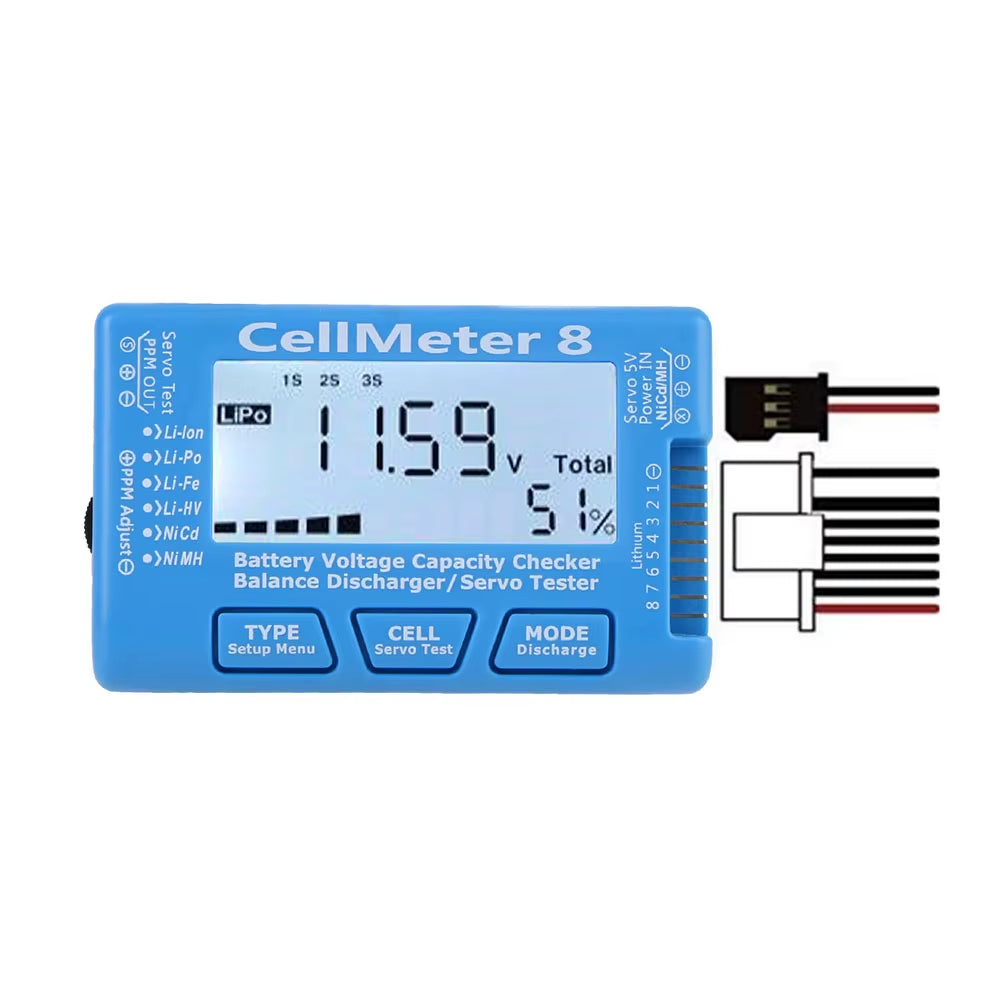 Battery Discharge Device Battery Voltage Tester 2-8S Digital Battery Capacity Checker RC Cellmeter 8