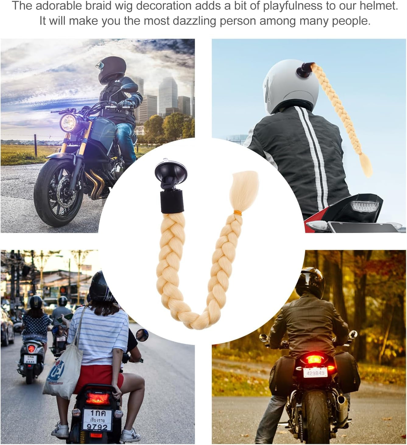 Helmet Pigtail Movable Helmets Twisted Rosy Hair Reusable Detachable Helmet Sucker Weaving Braid Hair Decoration Ornament Motorcycle Supplies for Ladies Men