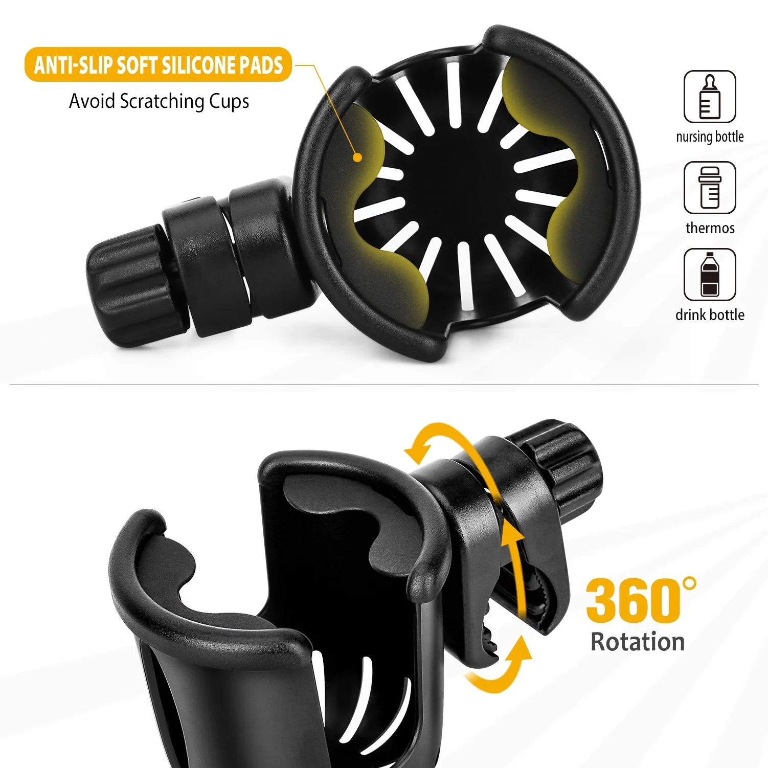 Baby Stroller Wheelchair Drink Cup Holder,4.3" Height,6.7" Length,0.35 Lbs Weight,Black