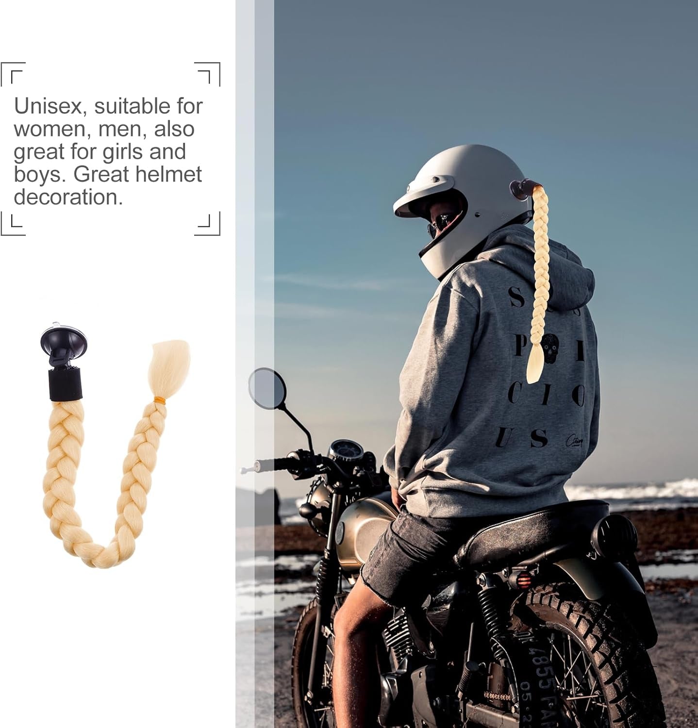 Helmet Pigtail Movable Helmets Twisted Rosy Hair Reusable Detachable Helmet Sucker Weaving Braid Hair Decoration Ornament Motorcycle Supplies for Ladies Men