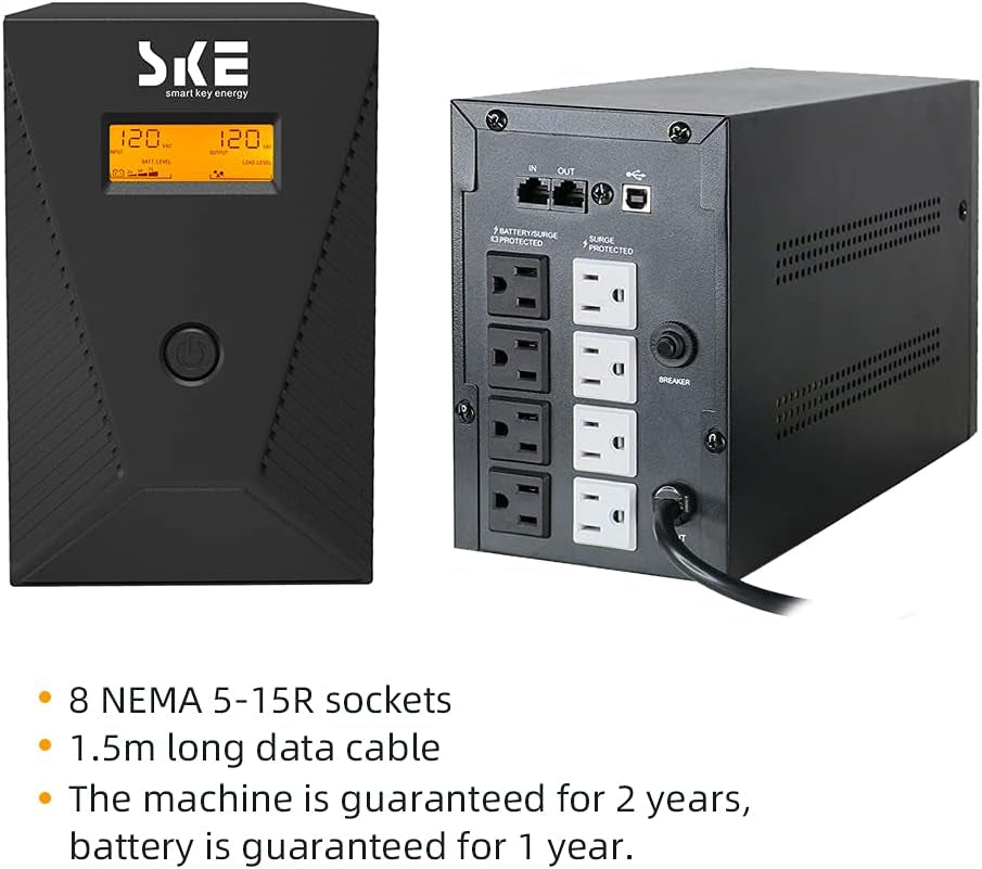 Back UPS Battery Backup Intelligent LCD Battery Backup and Surge Protector,Uninterruptible Power Supply,Battery Backup for Computer… (SK1500)