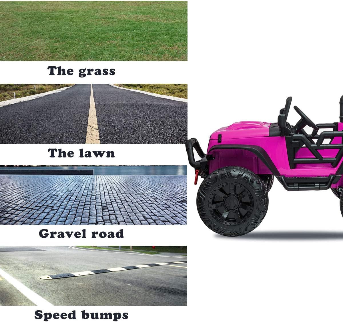 12V Kids Ride on Truck Toys with Remote Control Electric Vehicles with 3 Speeds for Boys Girls in Rose Red
