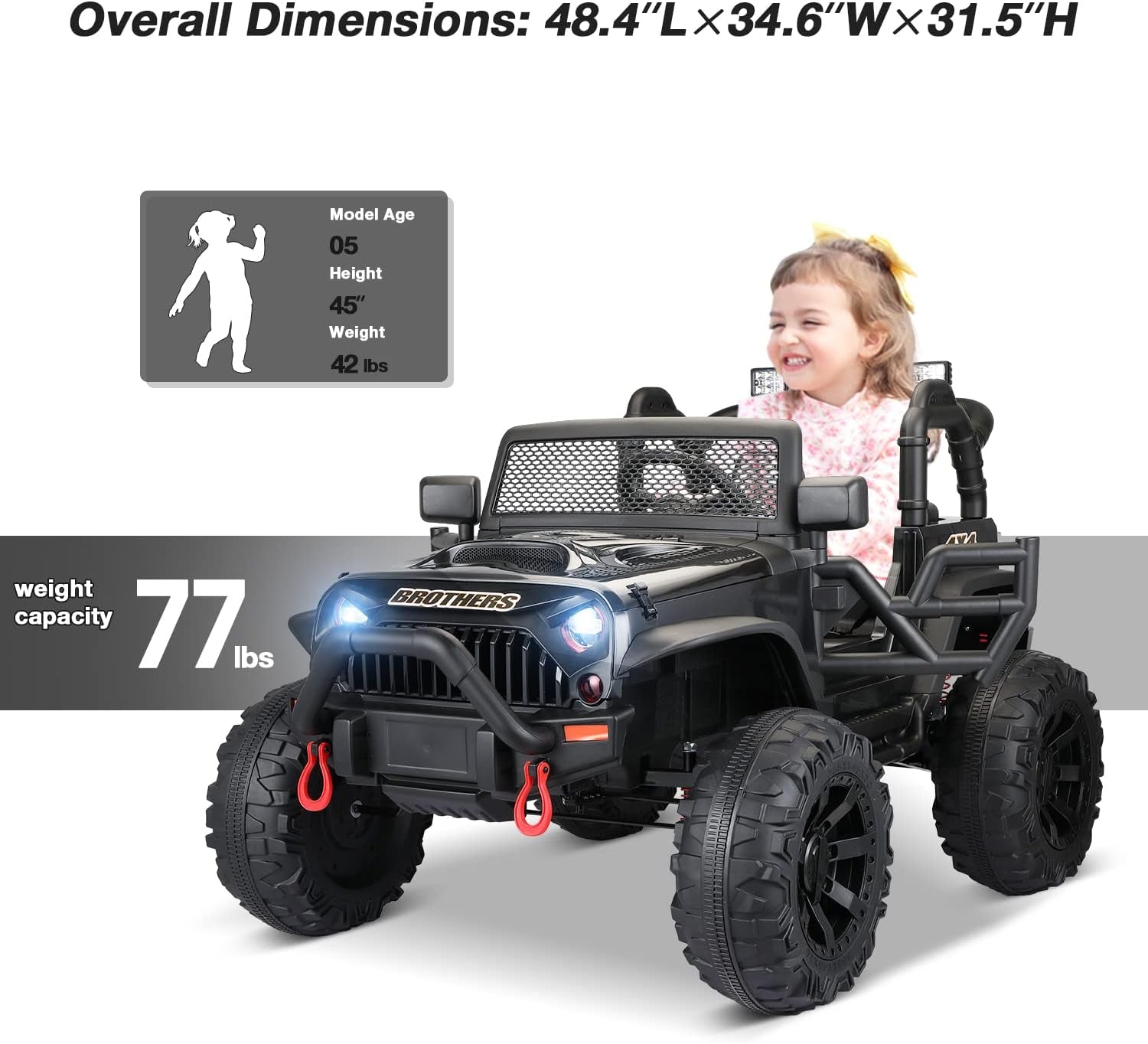 12V Kids Ride on Truck Toys with Remote Control Electric Vehicles with 3 Speeds for Boys Girls in Black