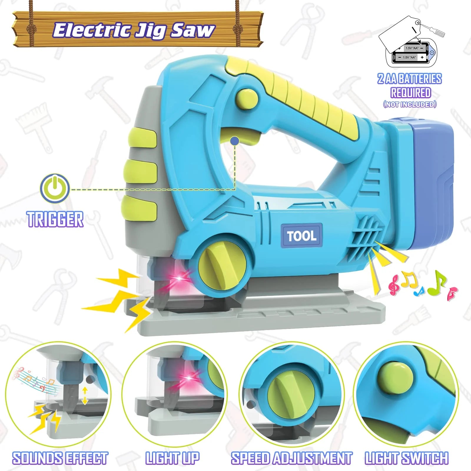 ENP Kids Tool Set, Electric Drill Chainsaw Tools Kit for Toddler, Tool Playset Kit for Boys Girls 3 4 5 6, Gift for Kids 3+, Blue