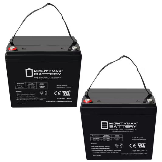 12V 55AH INT Replacement Battery for Scooters and Electric Wheelchairs-2 Pack