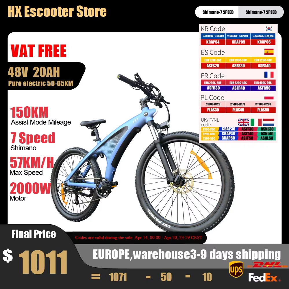HX Q5 Ebikes 2000W Adults Electric Bike 57KM/H Electric Bicycle 27.5 Inch Removable Battery Electric E Bikes Mountain Ebike