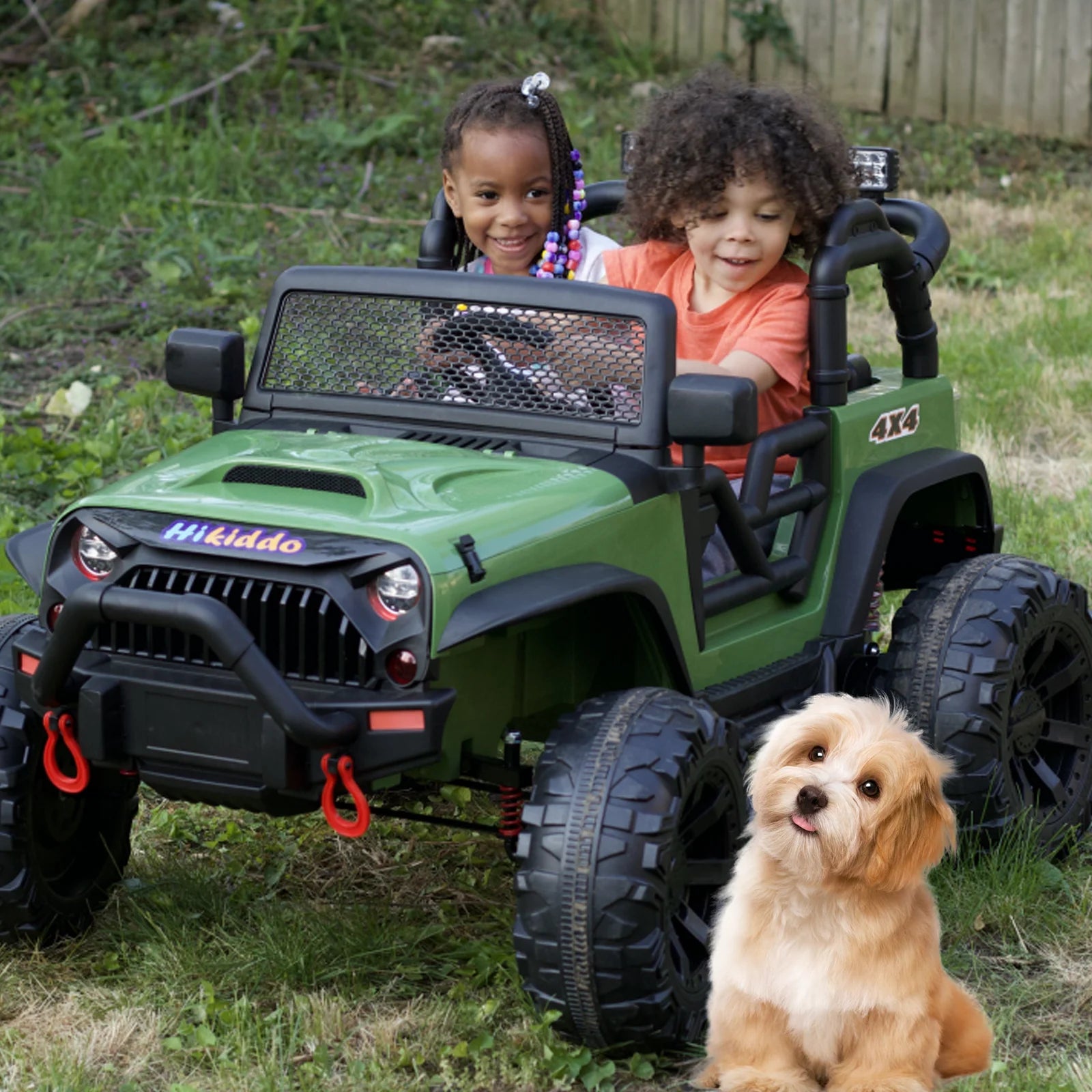 12V 4WD Ride on Toy, 2-Seater Kids Ride-On Truck Electric Car with Remote, Bluetooth - Army Green