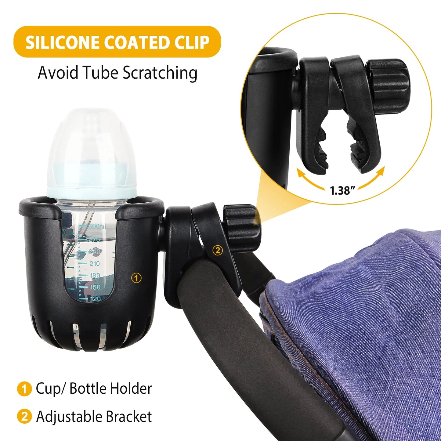 Baby Stroller Wheelchair Drink Cup Holder,4.3" Height,6.7" Length,0.35 Lbs Weight,Black