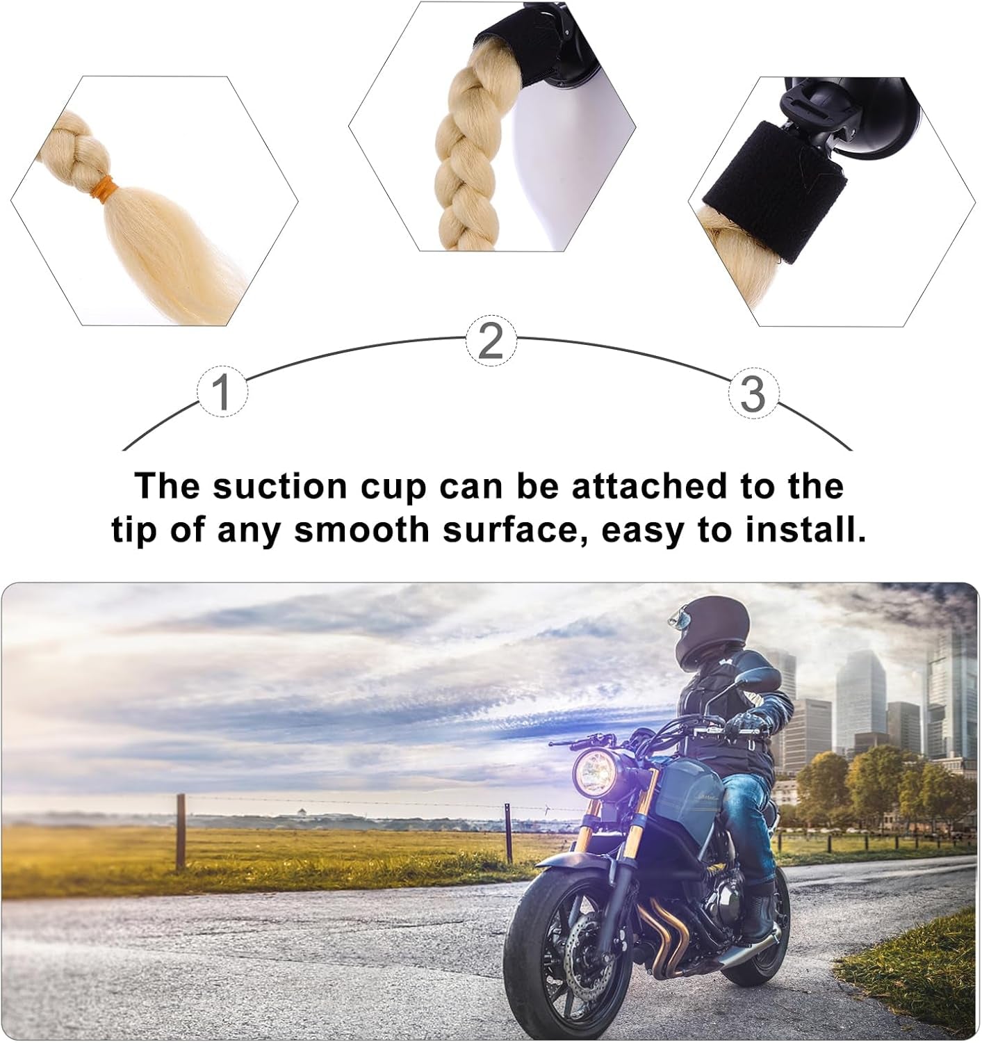 Helmet Pigtail Movable Helmets Twisted Rosy Hair Reusable Detachable Helmet Sucker Weaving Braid Hair Decoration Ornament Motorcycle Supplies for Ladies Men