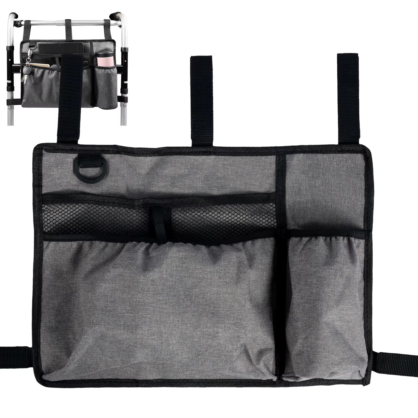 Walker Bag with Cup Holder Large Capacity Wheelchairs Storage Bag Folding Carry Storage Pouch Organizer for Seniors Elderly