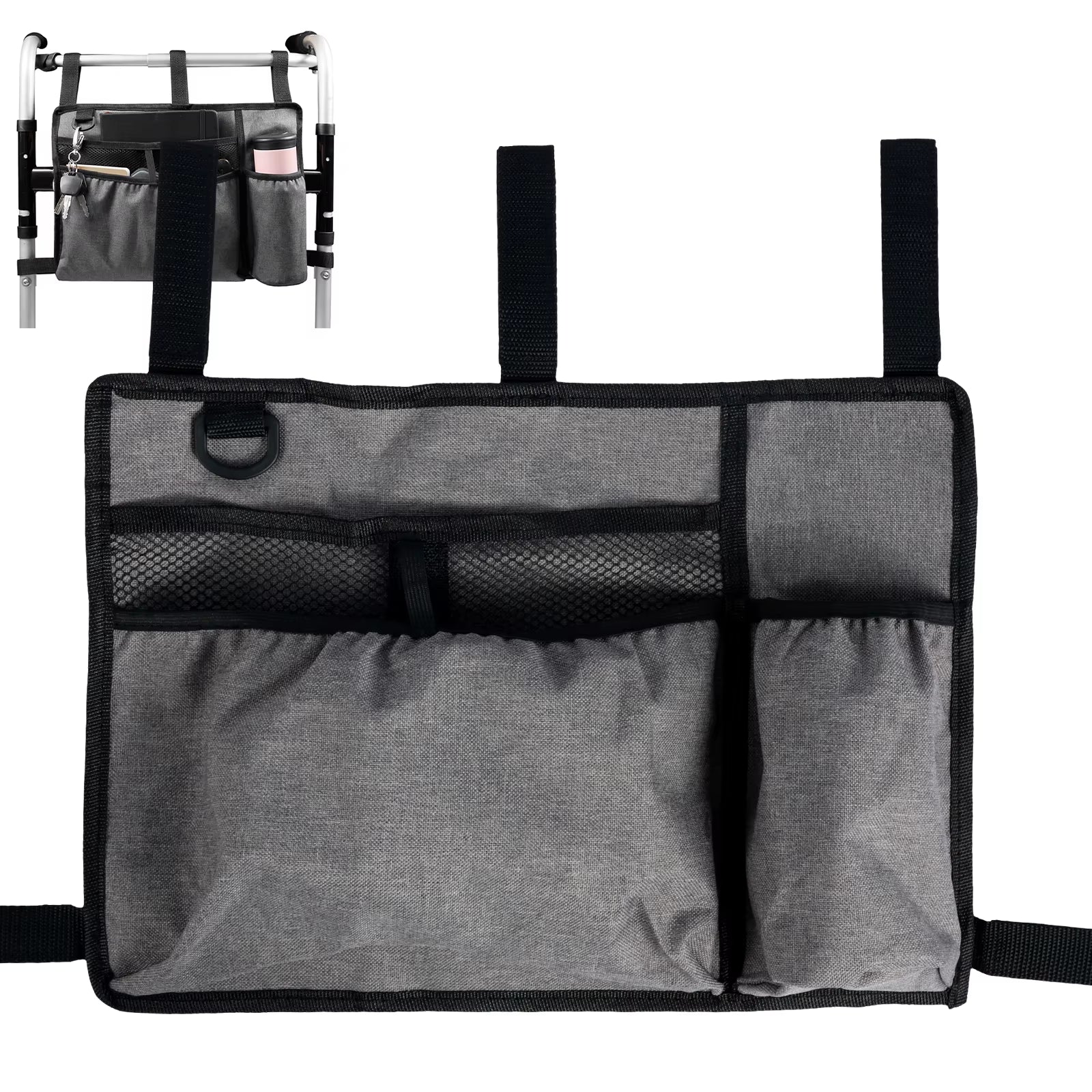 Walker Bag with Cup Holder Large Capacity Wheelchairs Storage Bag Folding Carry Storage Pouch Organizer for Seniors Elderly