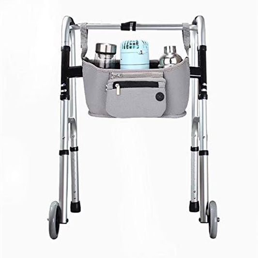 Walker Basket with Cup Holder, Universal Seniors Walker Bag with Large Capacity Storage, Elderly Accessories Pouch for Rollator, Wheelchair, Folding Walkers(Gray)