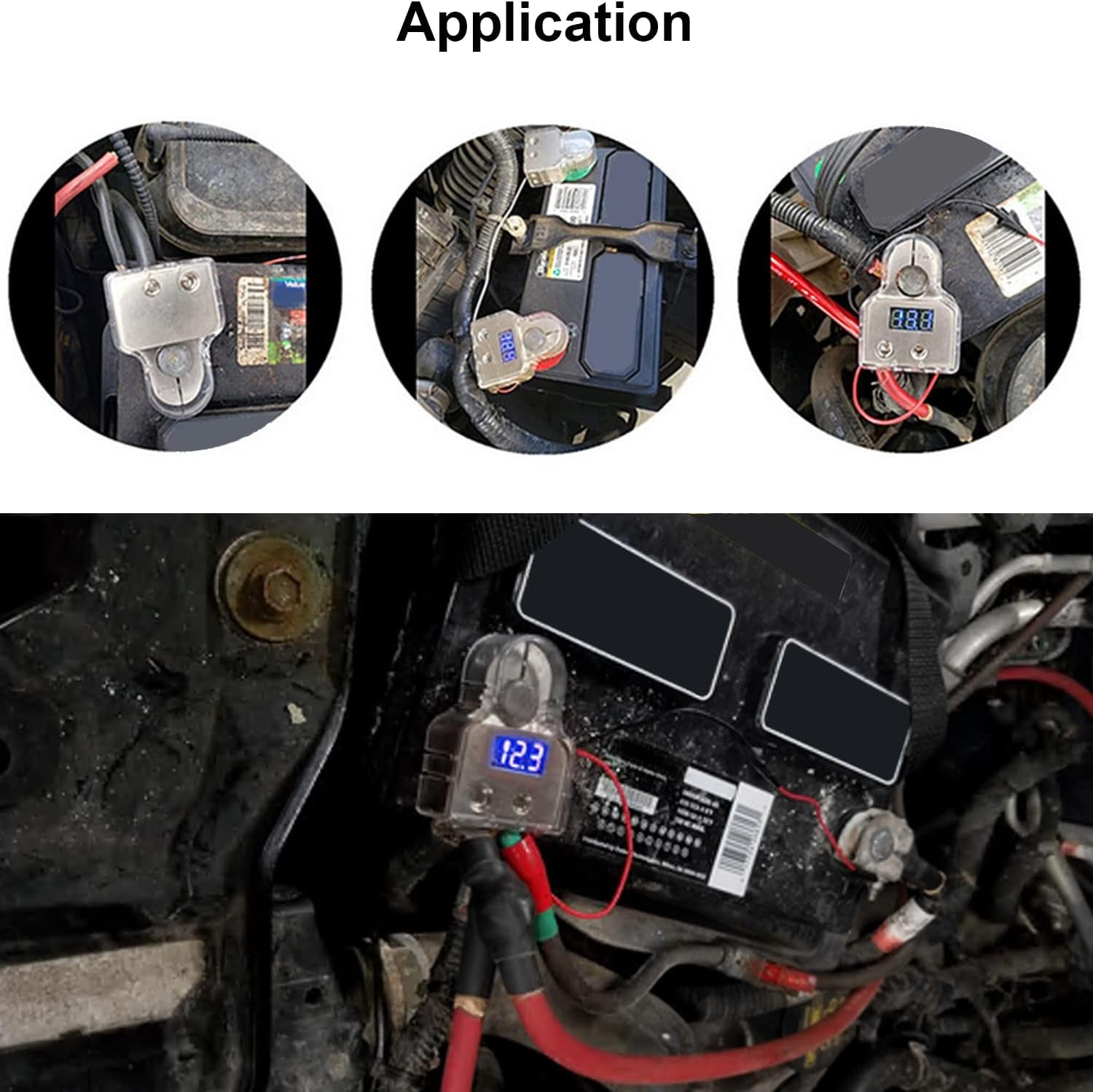 1 Pair Motor Car Battery Terminal Connectors with Voltmeter 0/4/8 AWG Positive Negative Battery Post Clamp and Shims,Auto Car Marine Boat Terminals Replacemen(Silver)