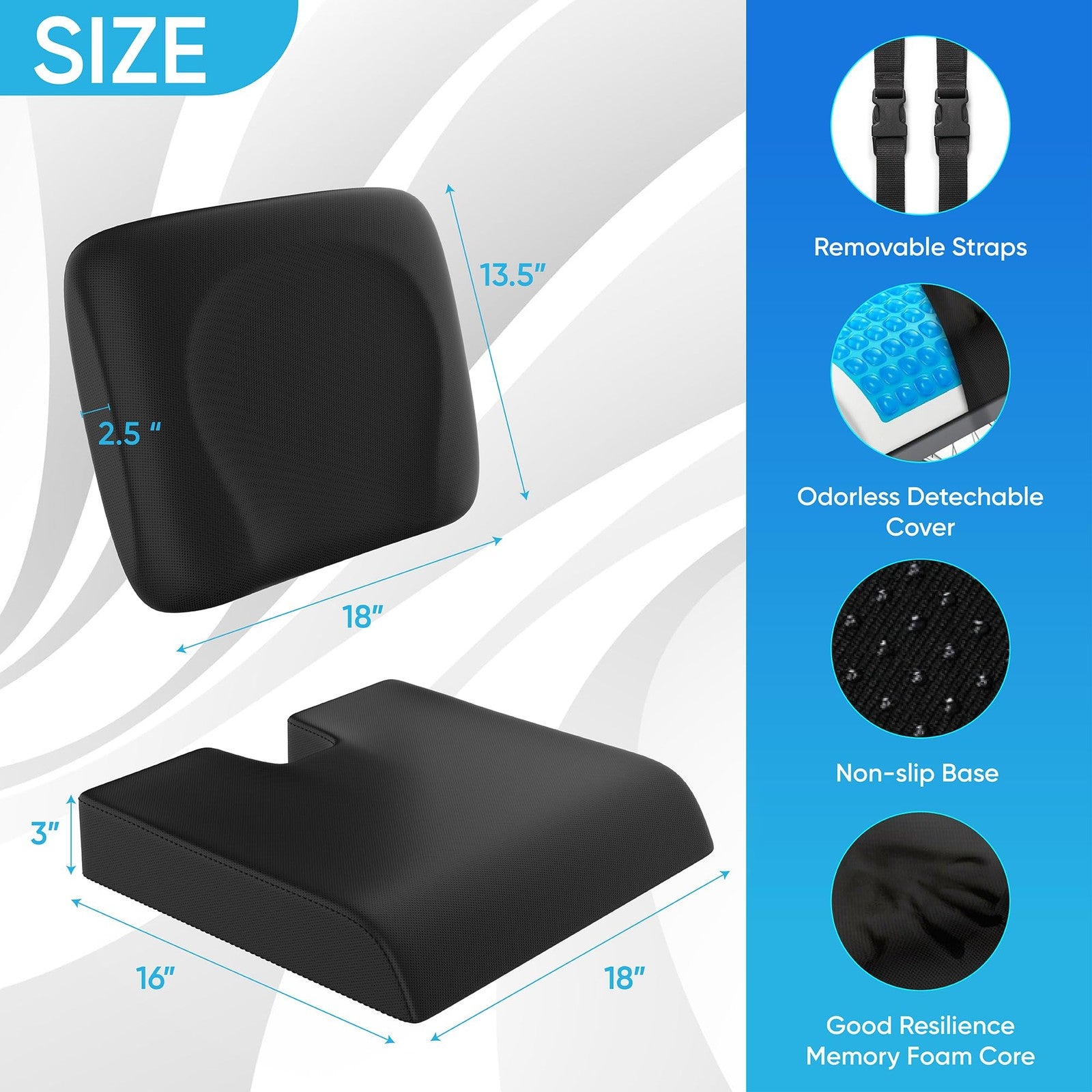 CUSHIO Wheelchair Cushion 18”X16” Anti-Slip 2-Piece Set with Lumbar Pillow