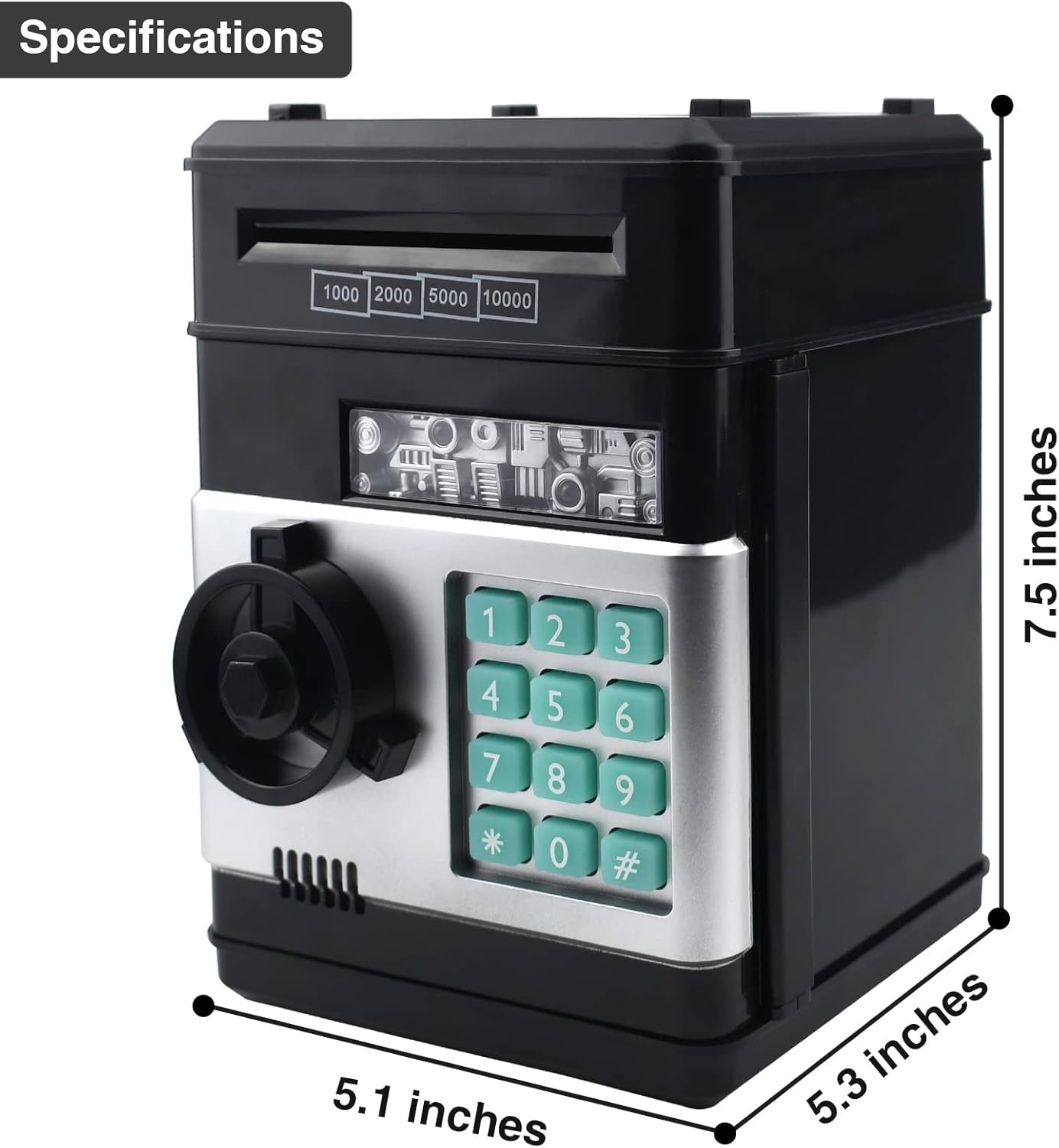 Piggy Bank for Kids, Electronic Password Code Money Bank ATM Bank Box Coin Bank for Children Boys and Girls (Black)