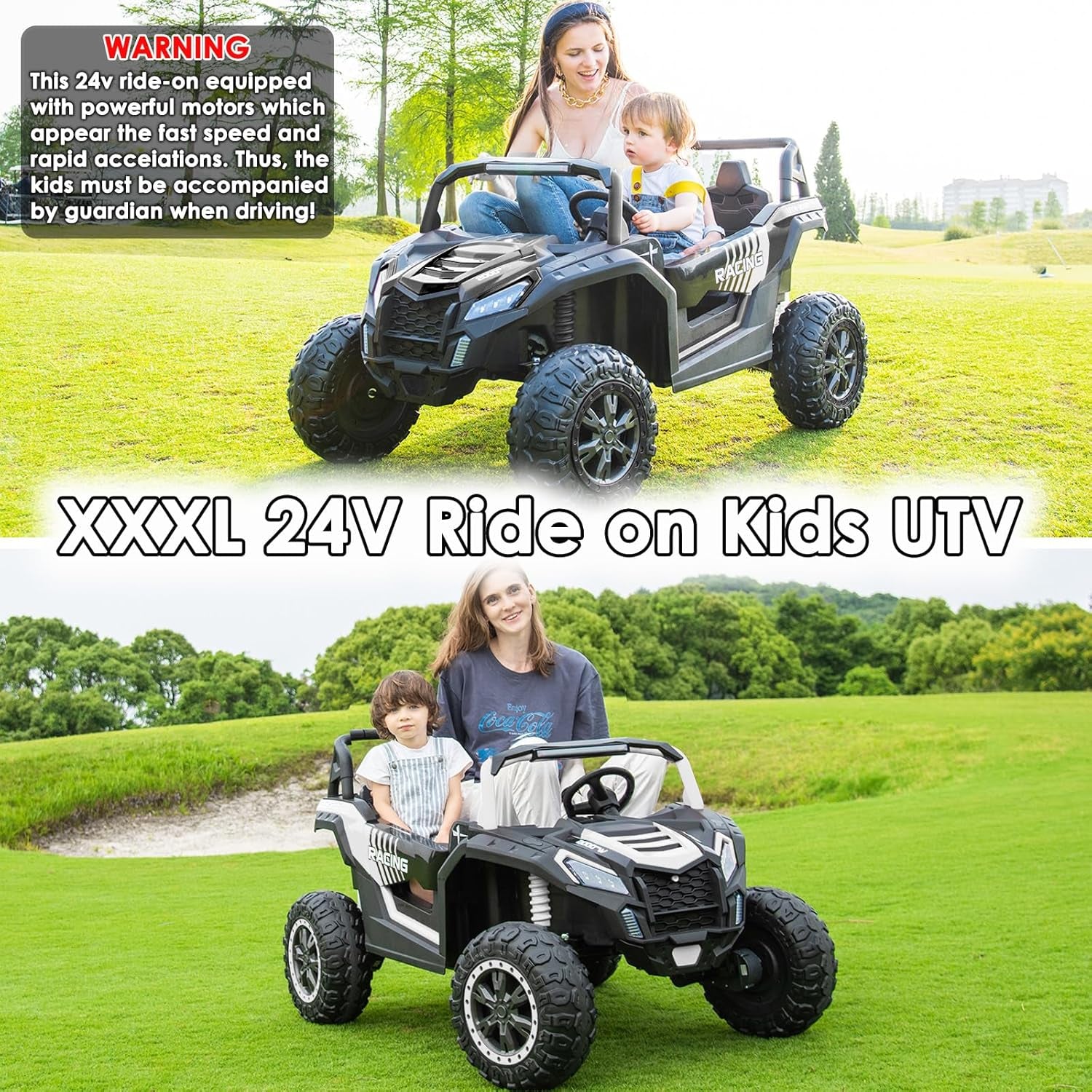 XXXL 24V Ride on Toys for Big Kids UTV 2 Seater Ride on Car for Kids 4WD Ride on Truck with Remote Control, Off-Road Side by Side, Max 220Lbs, up to 5.6 MPH, Shock Suspension, Music, Black