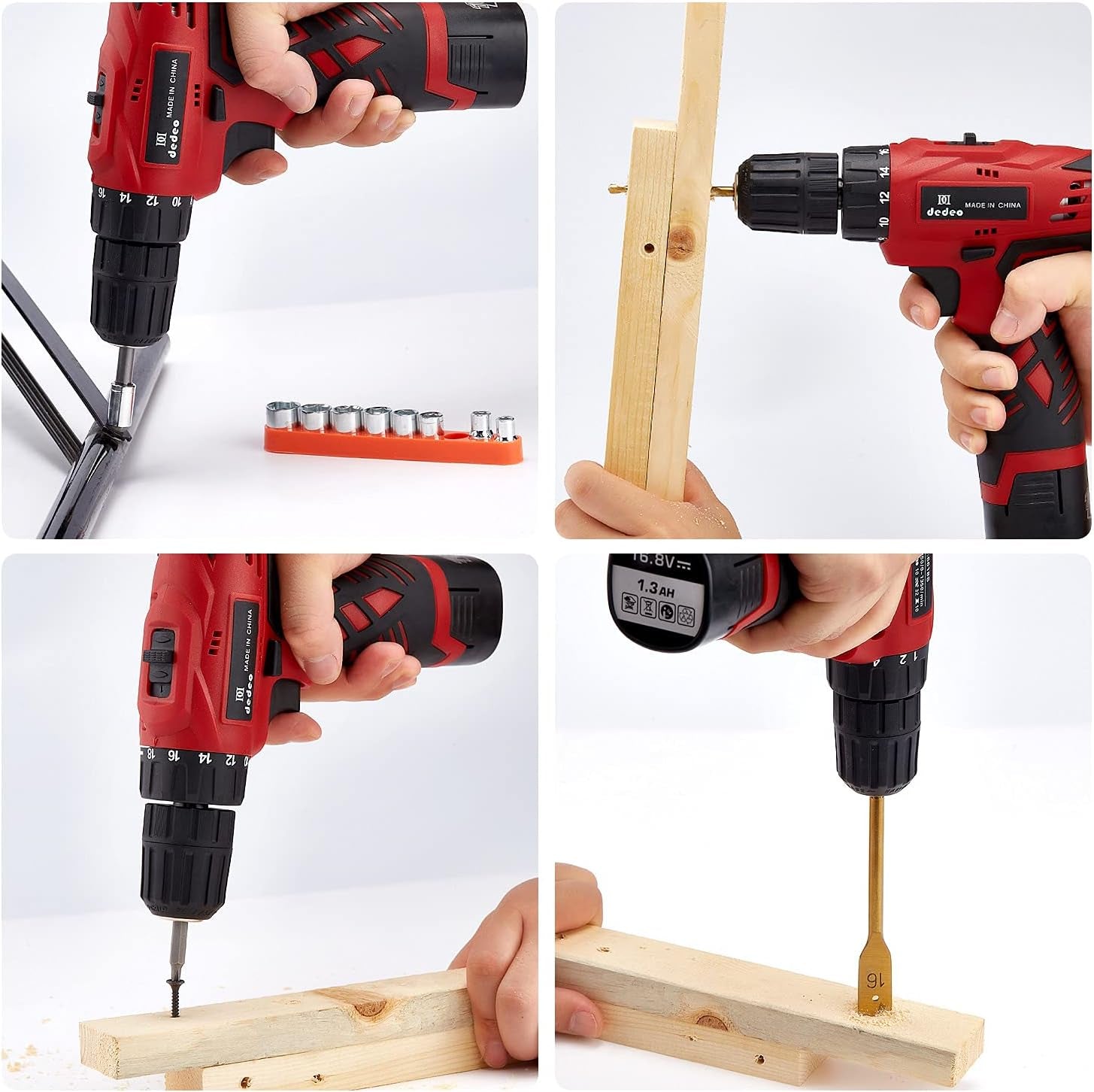 Dedeo 16.8V Cordless Drill and Home Tool Kit, 108Pcs Household Power Tools Set with DIY Hand Tool, 0-1500RMP Variable Speed, 2PCS Li-Ion Batteries & Charger, Built-In LED Light for Home Maintenance