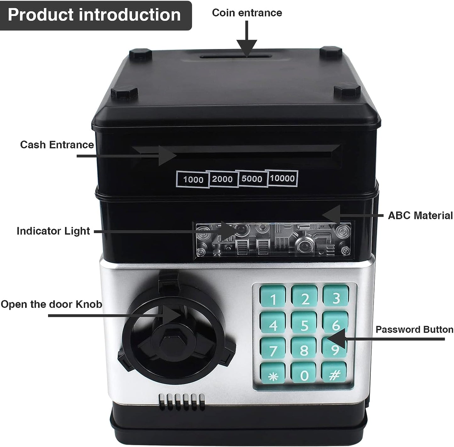Piggy Bank for Kids, Electronic Password Code Money Bank ATM Bank Box Coin Bank for Children Boys and Girls (Black)