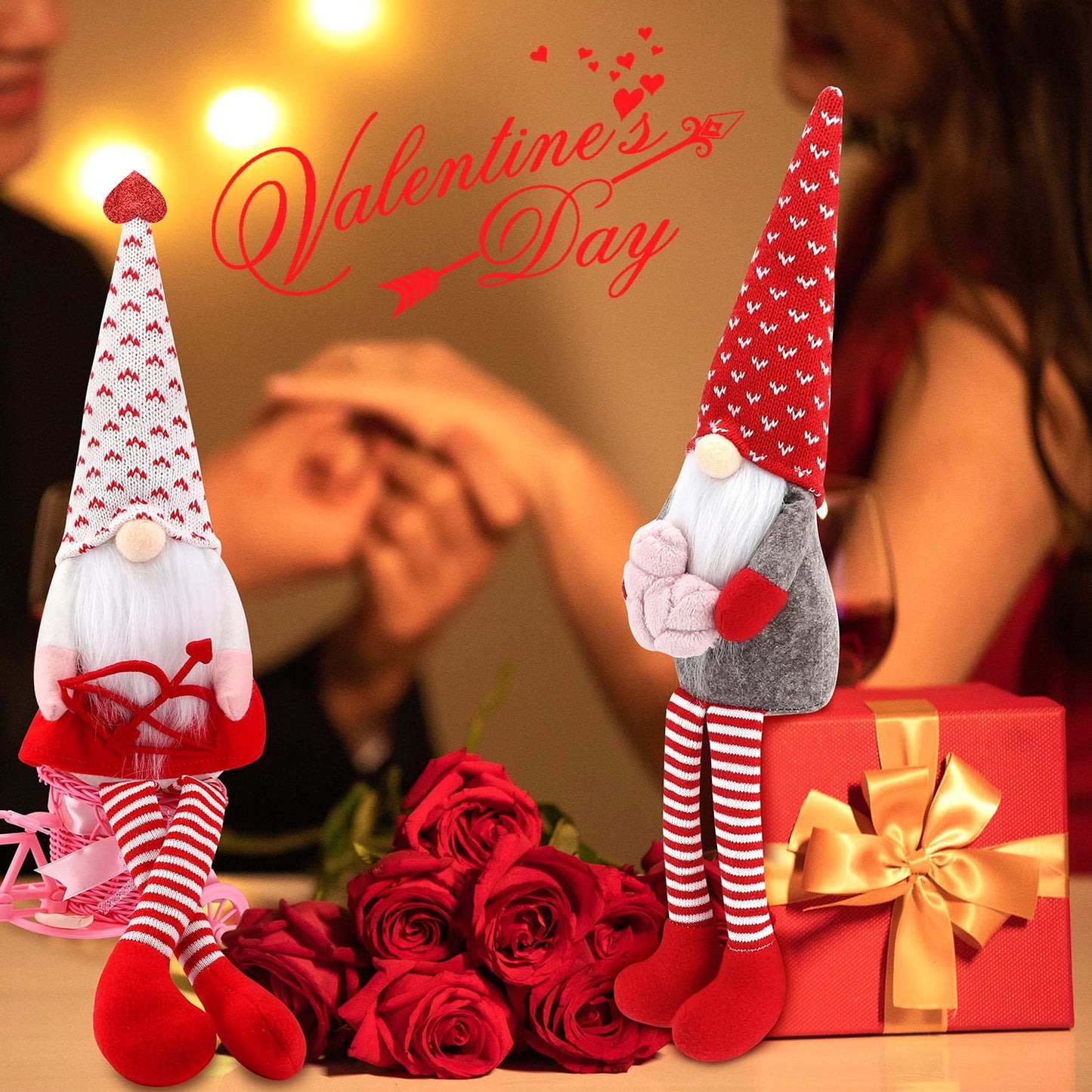 Valentines Day Decor 2Pcs Valentine Gnomes Plush Dolls Scandinavian Tomte Swedish Gnome Elf Dwarf Figurines Valentine'S Day Gifts Presents Anniversary Dinner Wedding Party Home Tabletop Decor Ornament