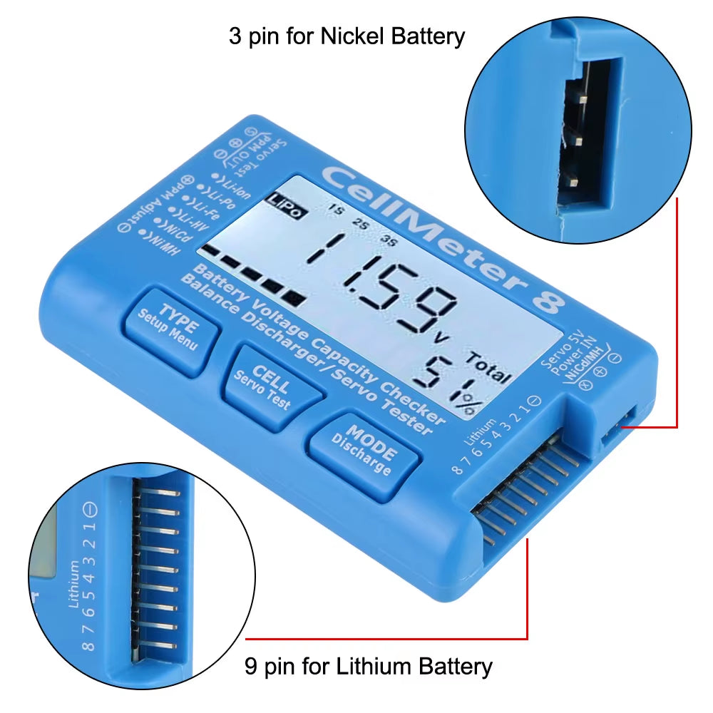 Battery Discharge Device Battery Voltage Tester 2-8S Digital Battery Capacity Checker RC Cellmeter 8