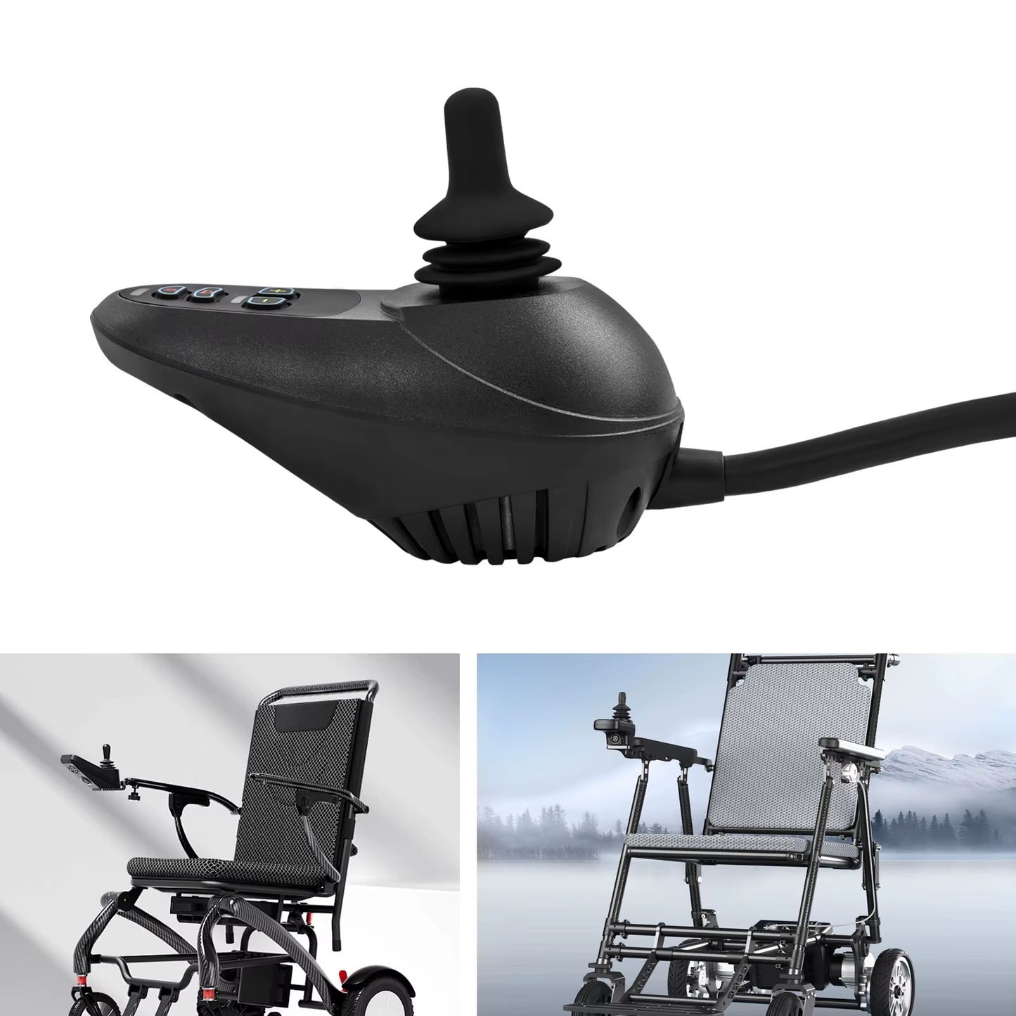 Black Aluminum Electric Wheelchair Joystick Controller, ML2P+ Adapter Cable WB5003 5 Gears 19*9.3*8.8Cm for Electric Wheelchairs