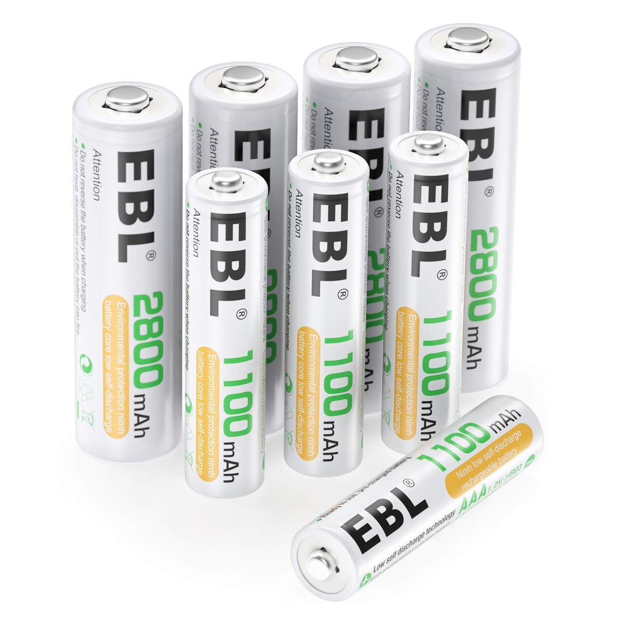 AA Rechargeable Batteries 2800Mah 4 Pack and AAA Rechargeable Batteries 1100Mah 4 Pack, 1.2V Ni-Mh AA AAA Batteries Combo