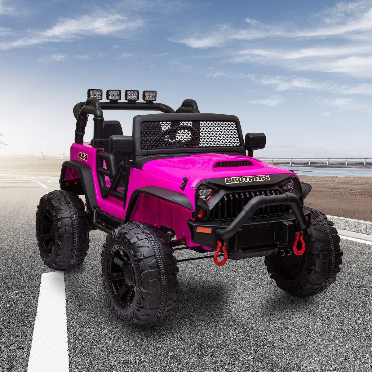 12V Kids Ride on Truck Toys with Remote Control Electric Vehicles with 3 Speeds for Boys Girls in Rose Red