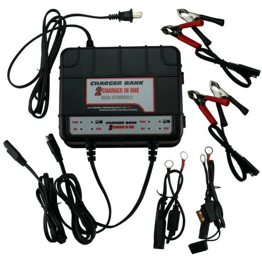 2-Bank Marine Battery Charger, 10-Amp (5-Amp per Bank) Smart Battery Trickle Charger Maintainer, 6V & 12V Onboard Battery Charger and Battery Maintainer