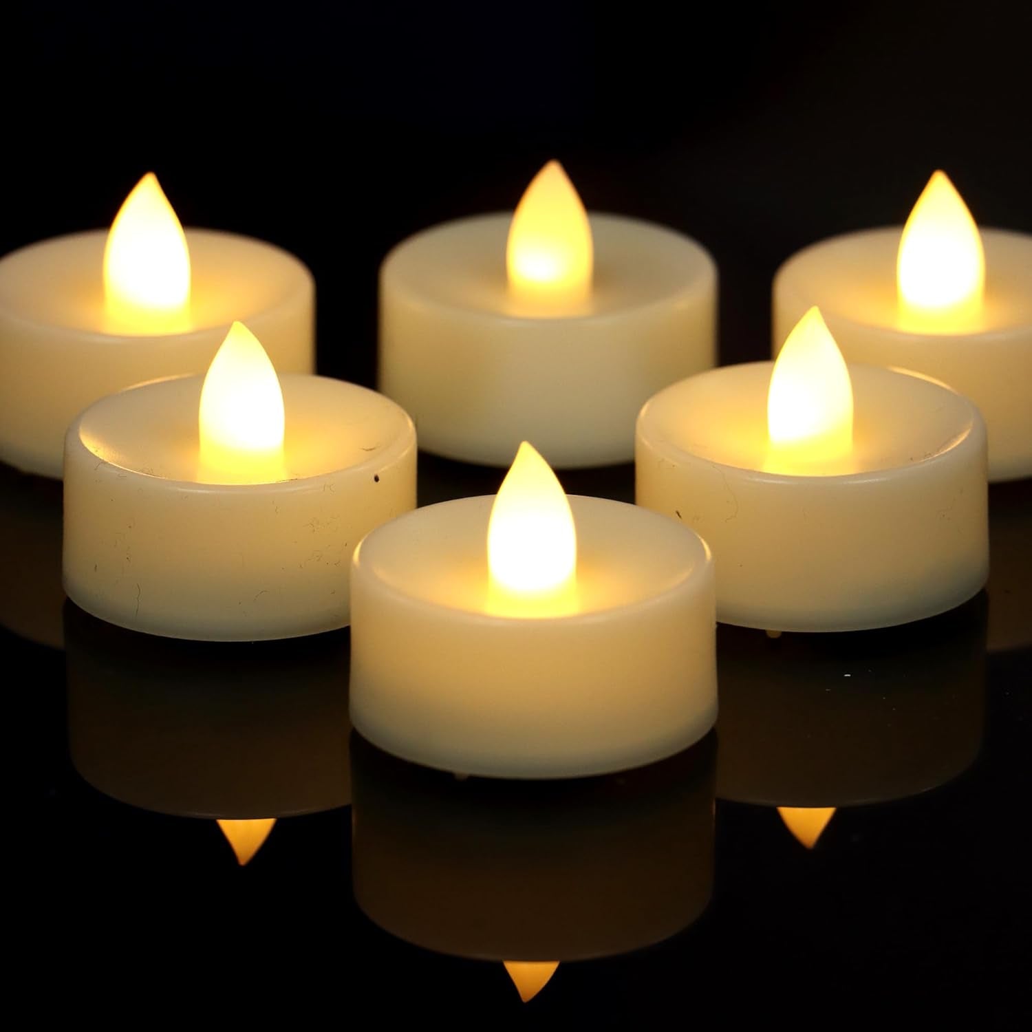 Battery Operated Flameless Tea Lights Long Lasting Realistic Flickering Electric LED Tealight Candles for Halloween Thanksgiving Christmas Wedding Party Decorations 6 PCS Batteries Incl.