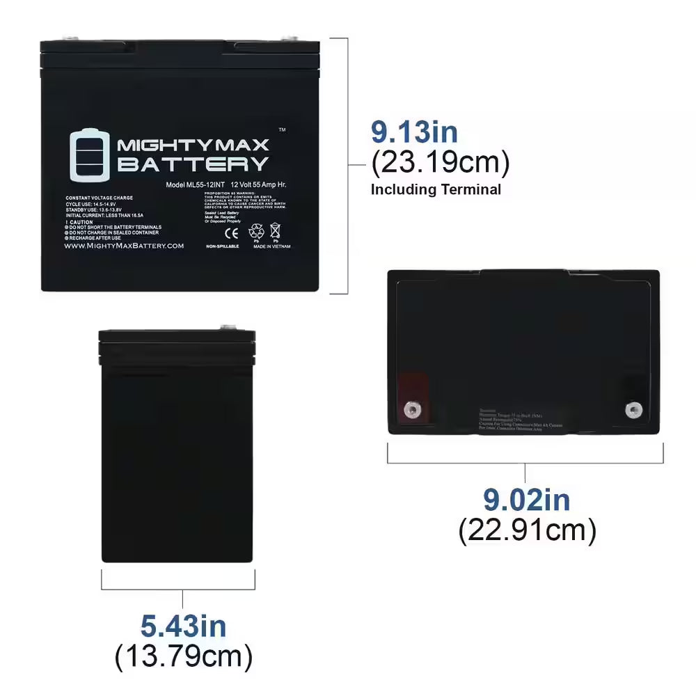 12V 55AH INT Replacement Battery for Scooters and Electric Wheelchairs-2 Pack