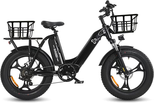 HAOQI Antelope Black Electric Bike for Adults 48V 25AH Removable Dual Lithium Battery, 500W BAFANG Motor, 20" X 4.0 Fat Tire Step-Thru Ebike up to 28MPH, Shimano 7-Speed