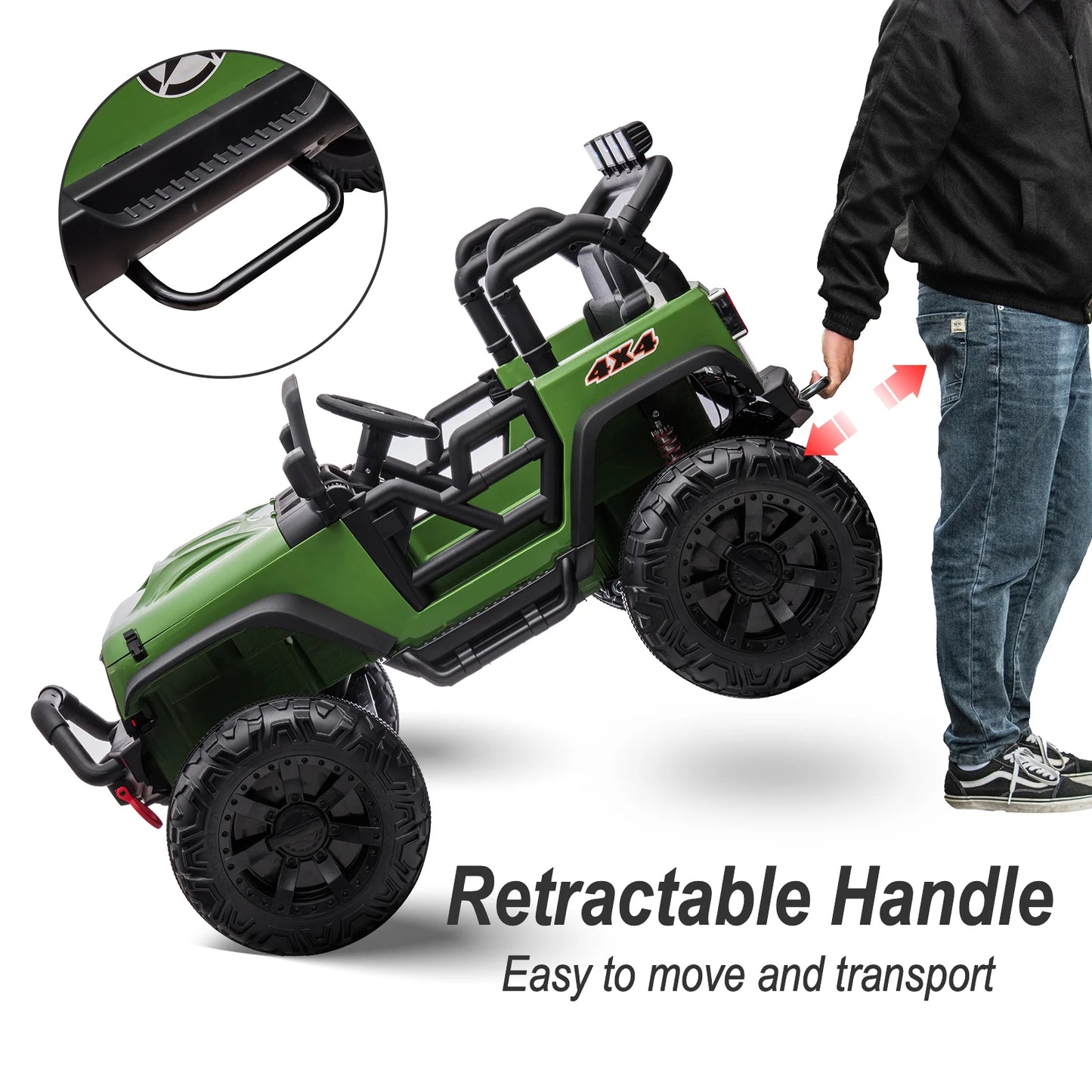 12V 4WD Ride on Toy, 2-Seater Kids Ride-On Truck Electric Car with Remote, Bluetooth - Army Green