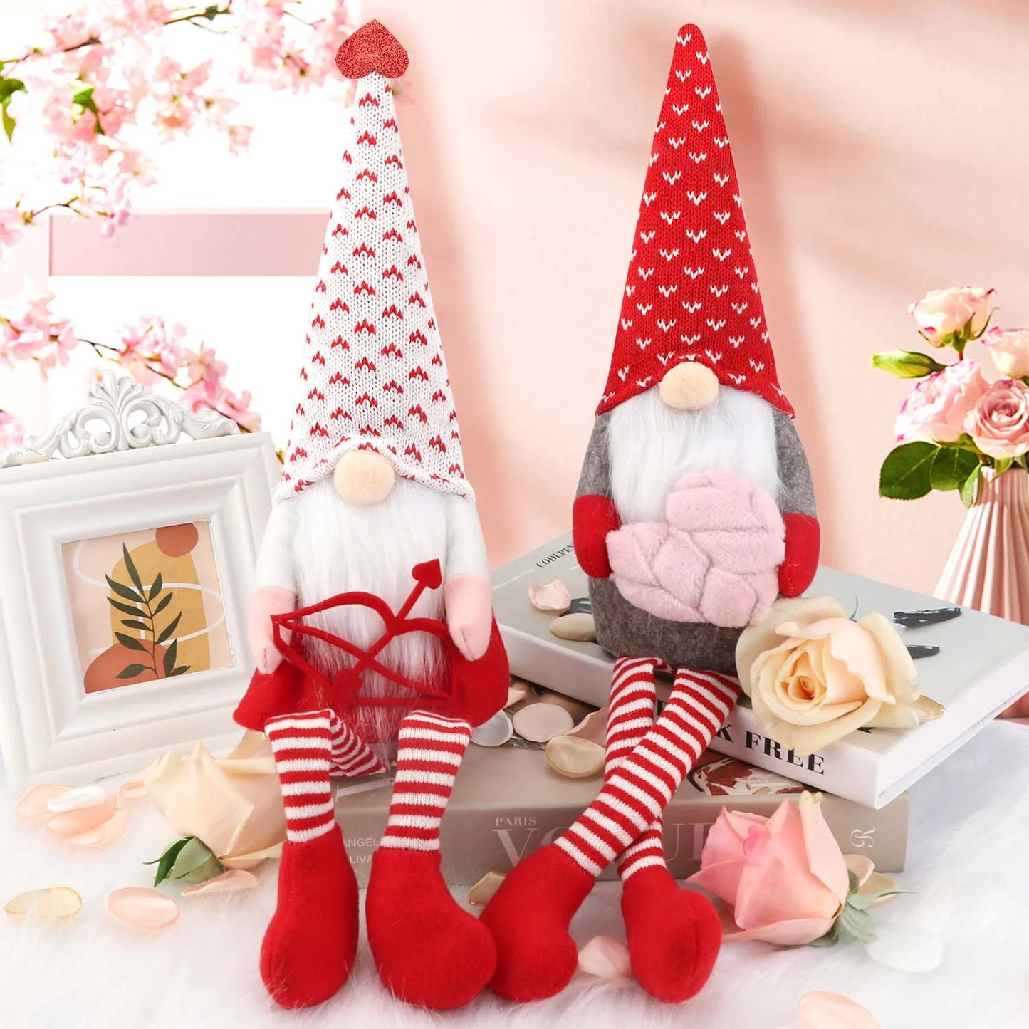 Valentines Day Decor 2Pcs Valentine Gnomes Plush Dolls Scandinavian Tomte Swedish Gnome Elf Dwarf Figurines Valentine'S Day Gifts Presents Anniversary Dinner Wedding Party Home Tabletop Decor Ornament