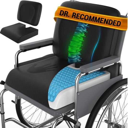 CUSHIO Wheelchair Cushion 18”X16” Anti-Slip 2-Piece Set with Lumbar Pillow