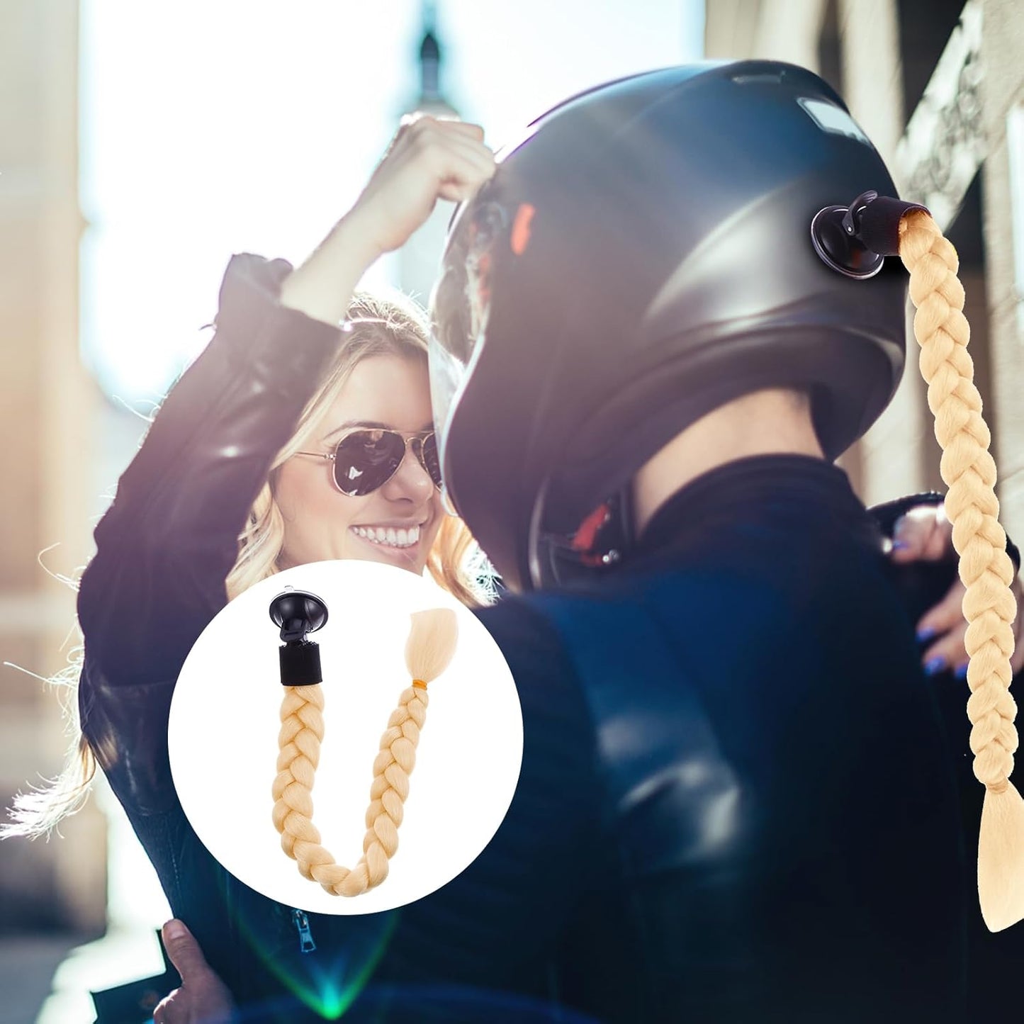 Helmet Pigtail Movable Helmets Twisted Rosy Hair Reusable Detachable Helmet Sucker Weaving Braid Hair Decoration Ornament Motorcycle Supplies for Ladies Men