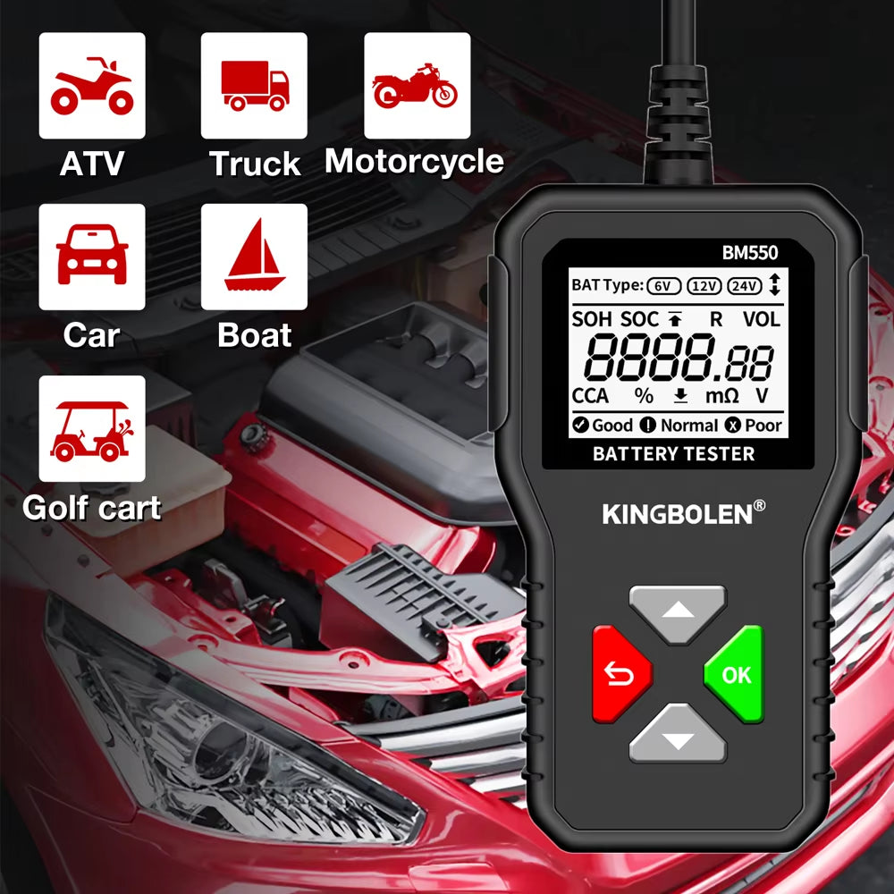 BM550, BM550 plus Car Battery Tester 6V 12V 24V Battery System Detect Auto Battery Analyzer Car Battery Tool SOC SOH